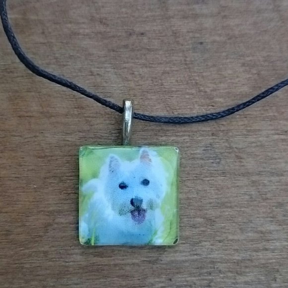 Hand Crafted Glass Tile Westie Pup Dog Pendant Gift Dog Lover Necklace Puppy - Picture 1 of 3